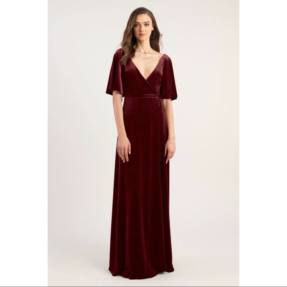Jenny Yoo Marin Dark Berry Velvet Wrap Dress